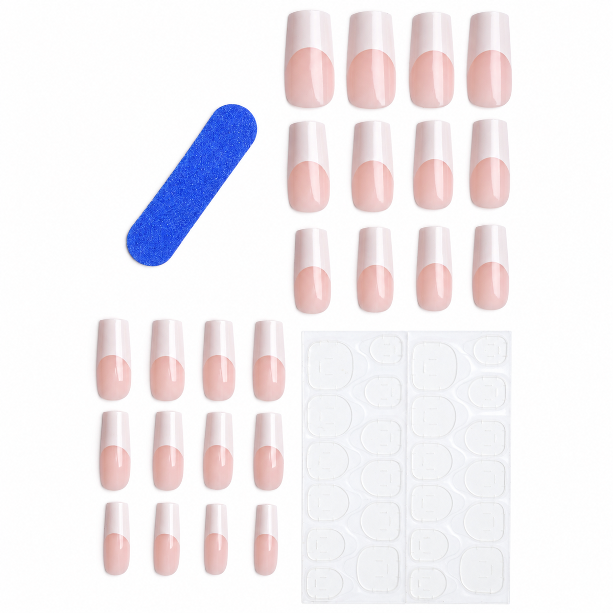 Classic white French long square press-on nail set