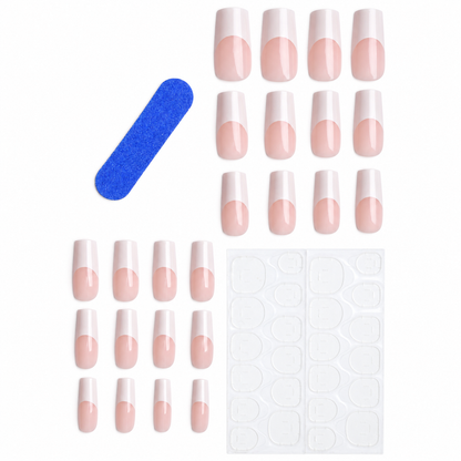Classic white French long square press-on nail set