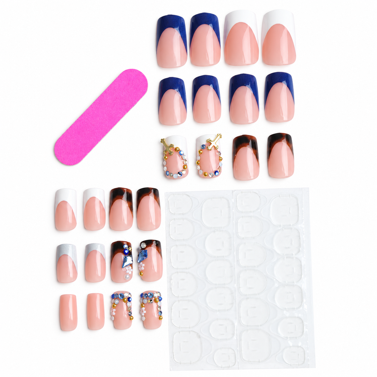 navy-blue-rhinestone-french-square-press-on-nails-set
