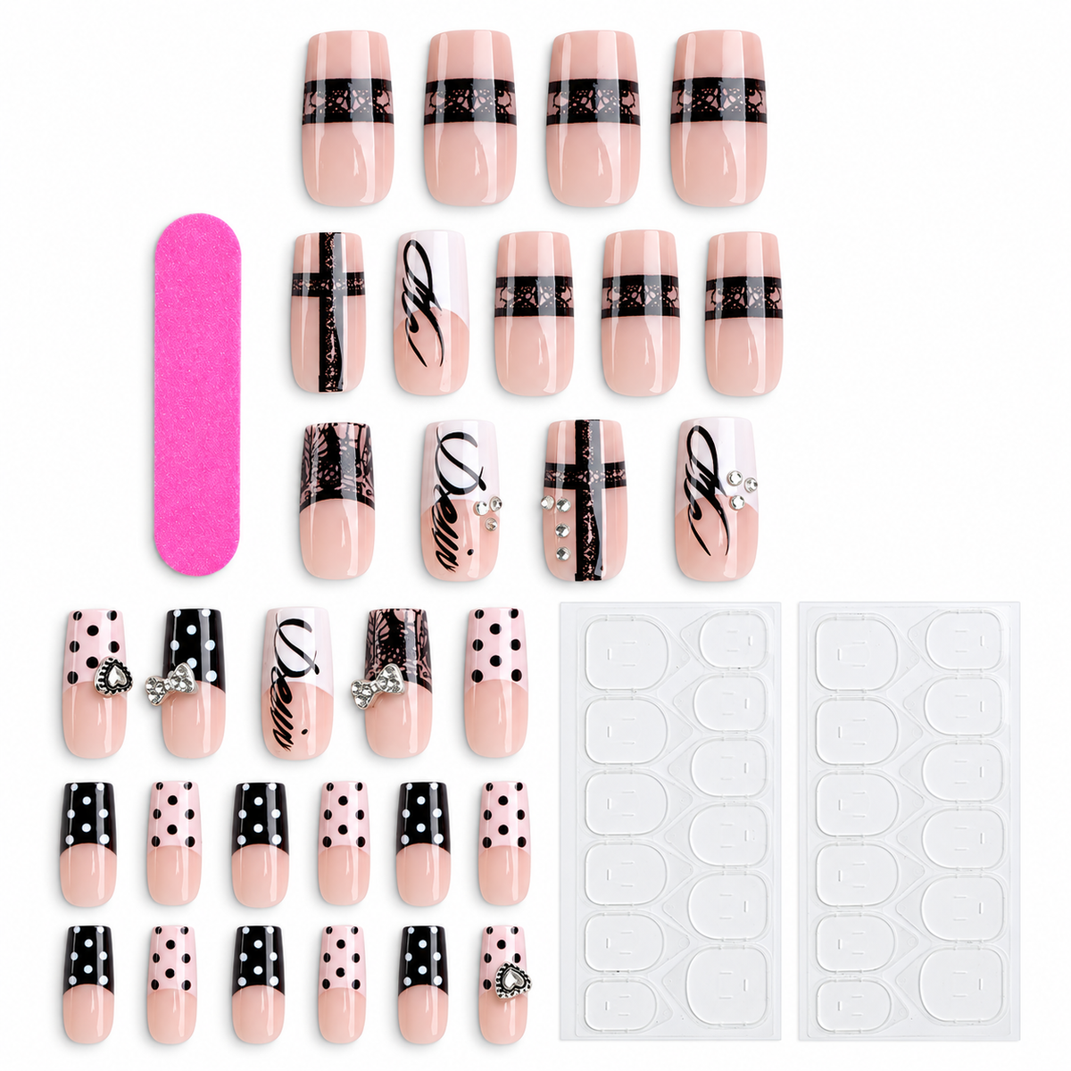Peacock blue French square press-on nail set with 24 nails