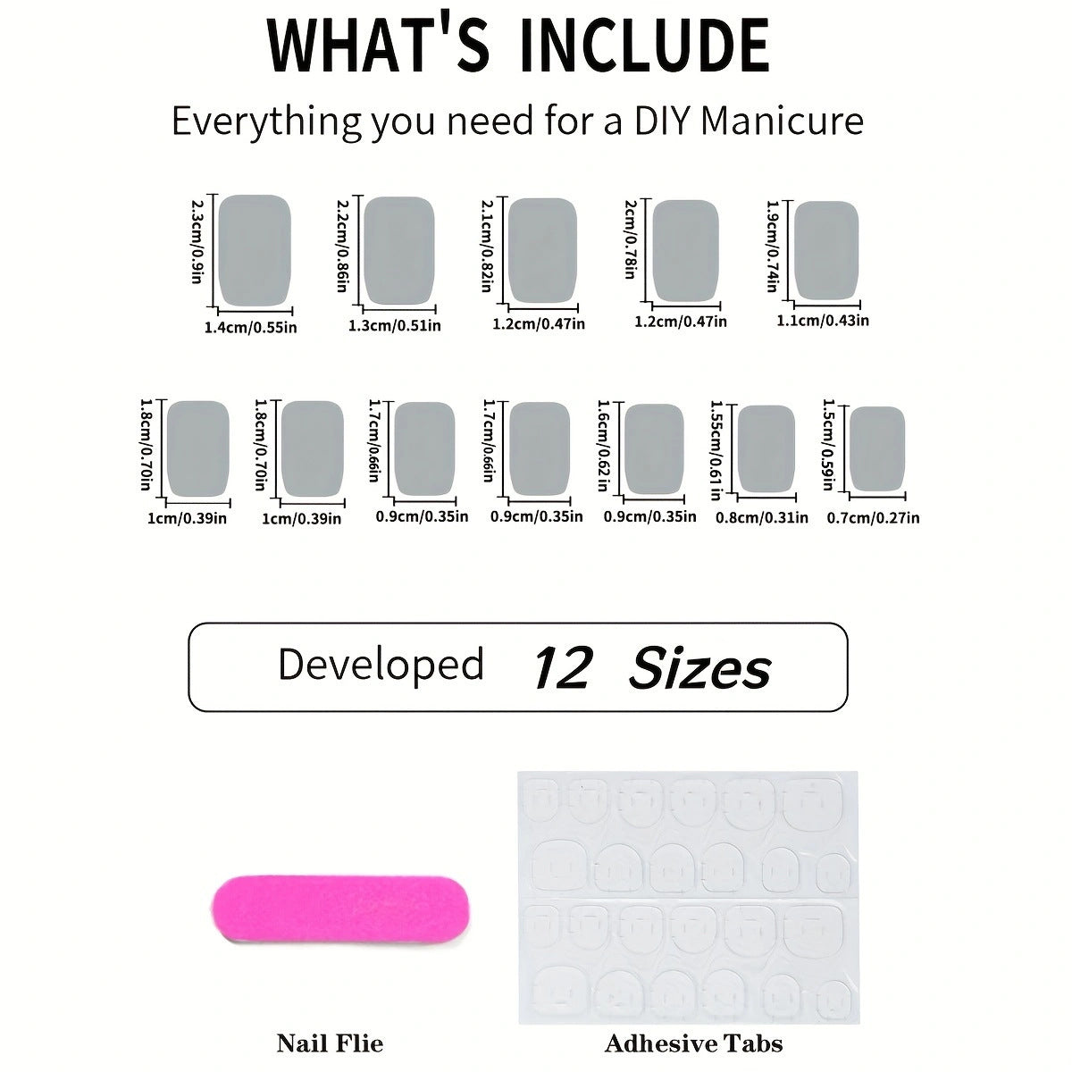 Press-on nail set with adhesive tabs and nail file included