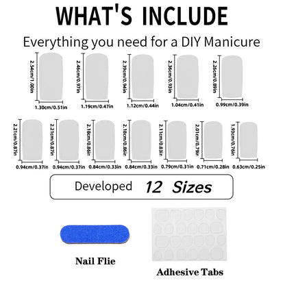 Press-on nail set with adhesive tabs and nail file included