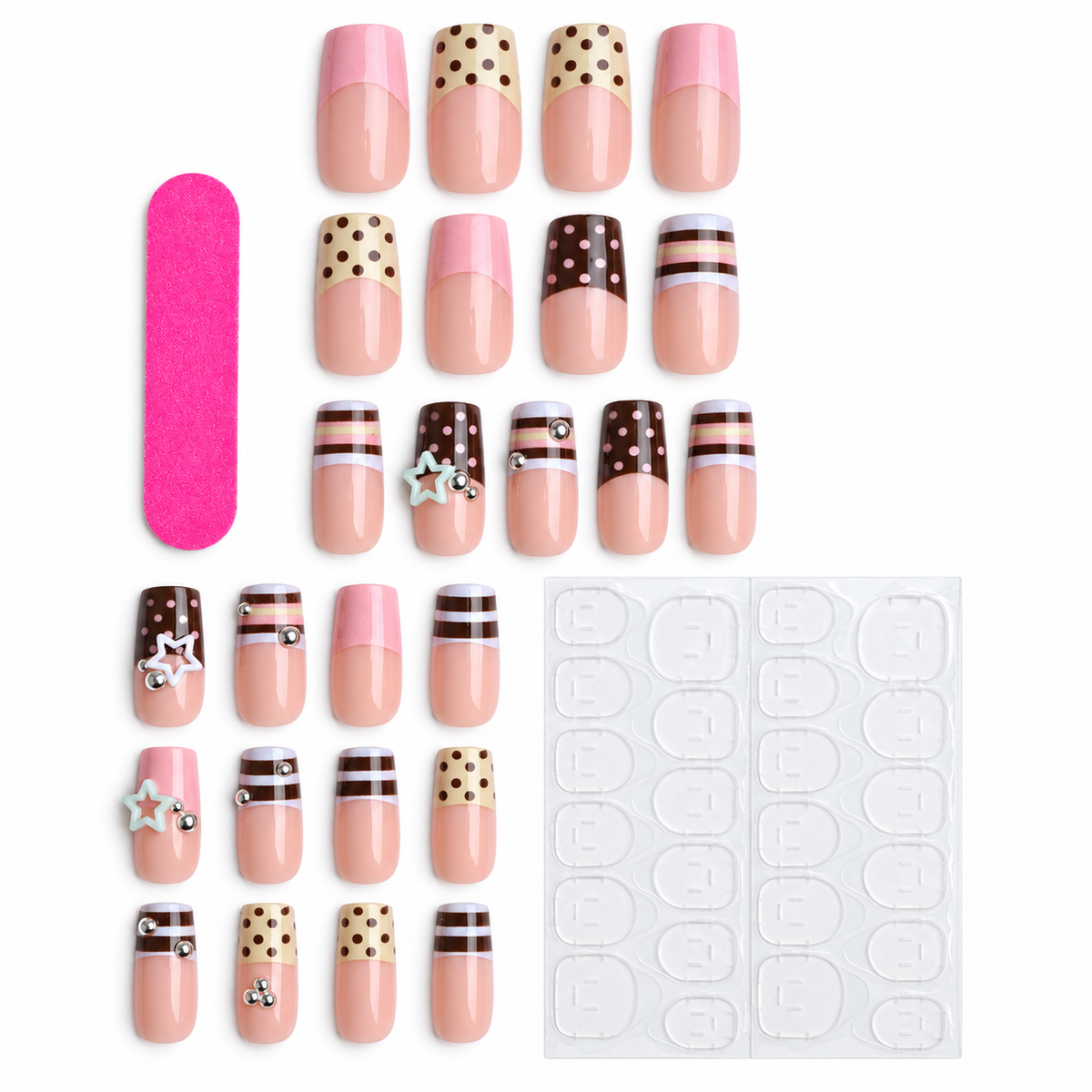 Sky blue Y2K star square press-on nail set with 24 nails